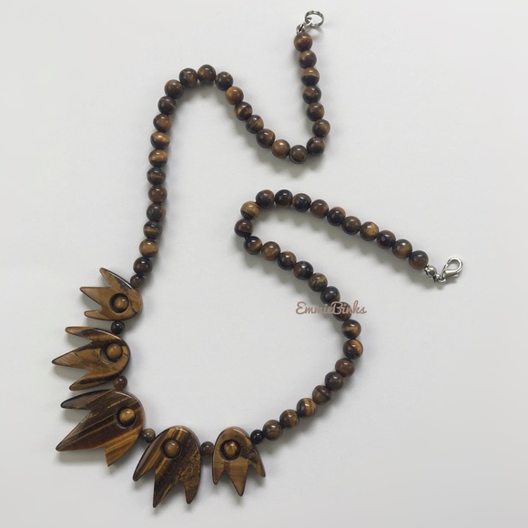 New Smooth Polished Genuine Tigers Eye Gemstone Necklace - Picture 7 of 16